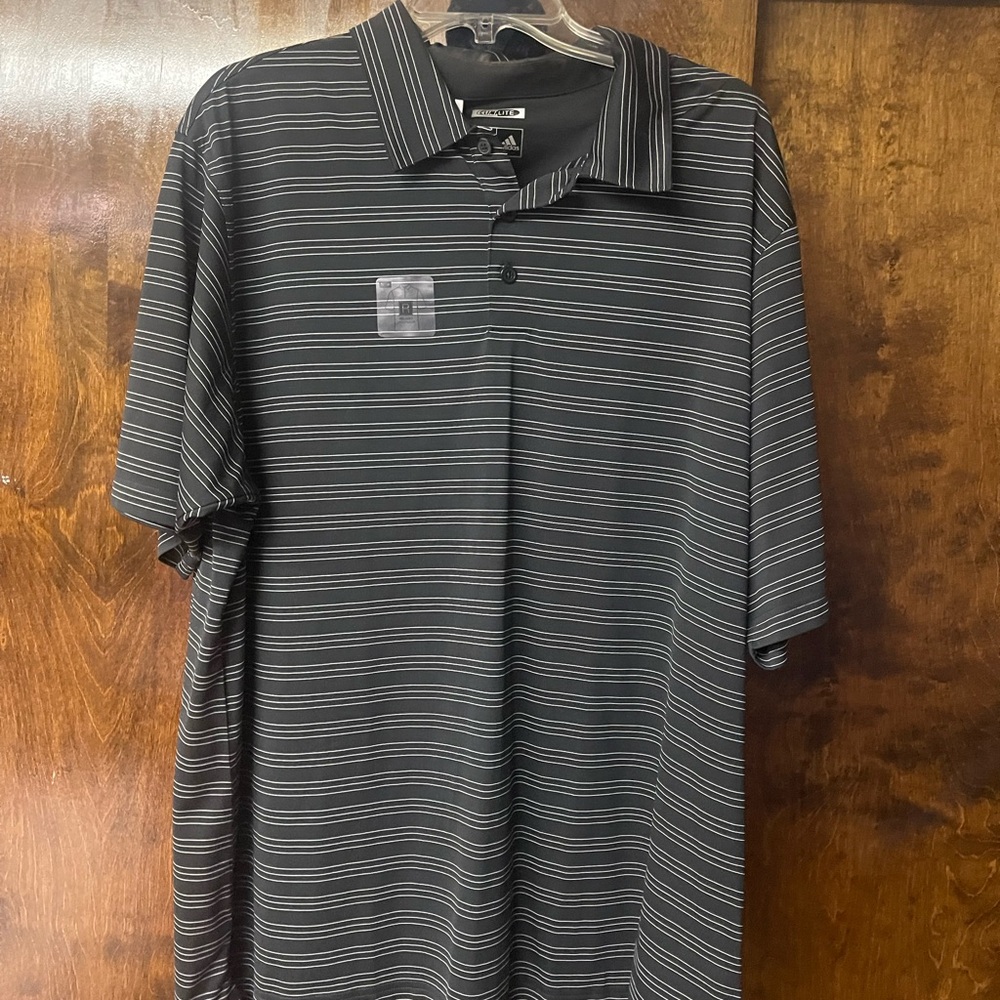 adidas Men's Black and White Striped Polo Shirt